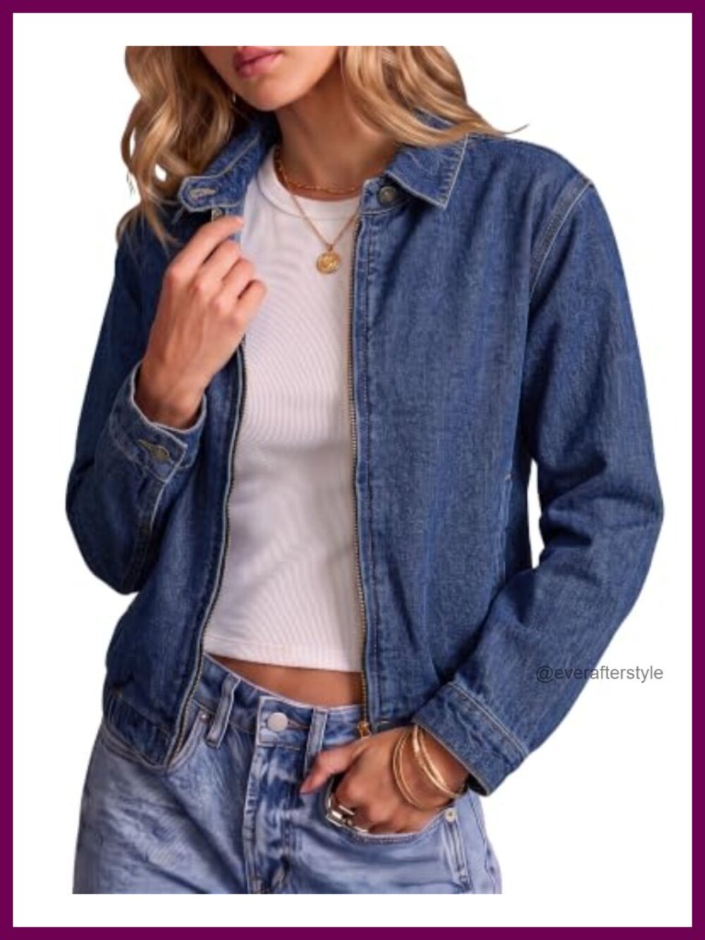 Oversized Zip Up Bomber Denim Jacket Women Cropped Fall Outfit